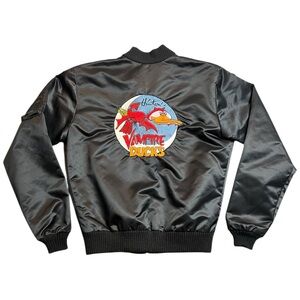 Vintage 90s Cats Pyjamas Vampire Ducks Black Satin Bomber Jacket Women XL Men L